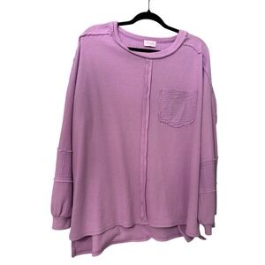 PINK LILY Women's Purple Long Sleeve Exposed Seams Oversized Comfy Top Shirt S
